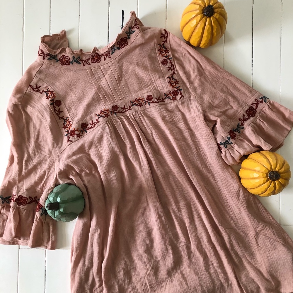 Tan Boho embroidered top